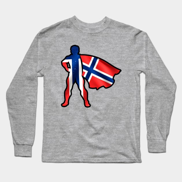 Norway Hero Wearing Cape of Norway Flag Brave and Hope Long Sleeve T-Shirt by Mochabonk